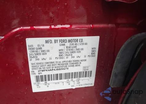 2018 Ford Edge Sport from USA, damaged, VIN 2FMPK4AP4JBB50278